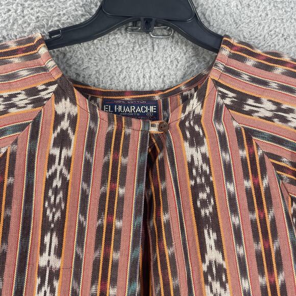 El Huarache Kimono Jacket Womens XL Brown Ikat Stripe Hand Woven Cotton Duster - Picture 11 of 15